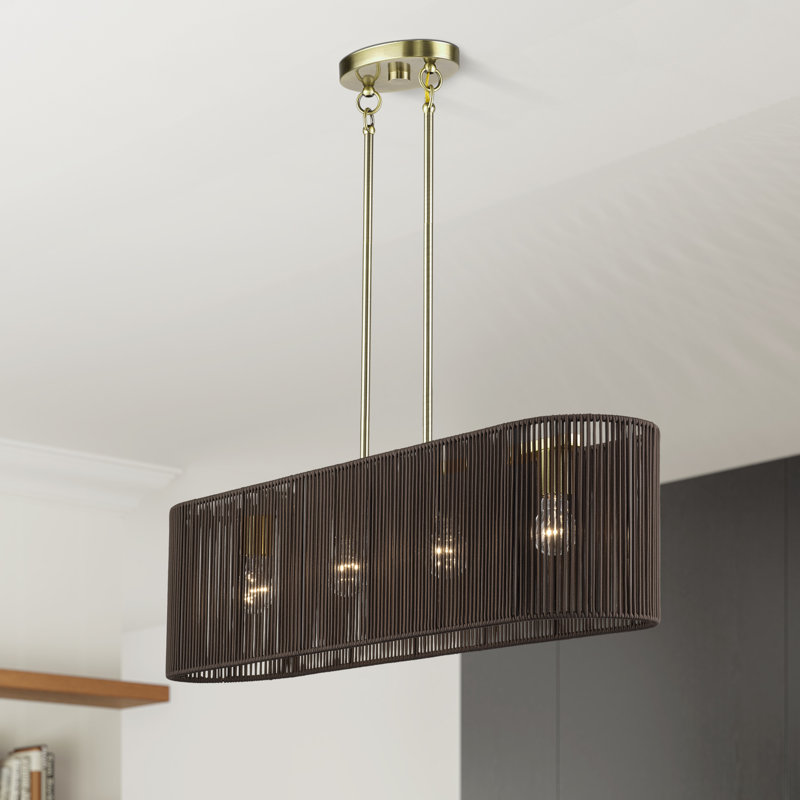 Grand lustre linéaire en laiton antique 4 lumières Acordia, Laiton antique, 4