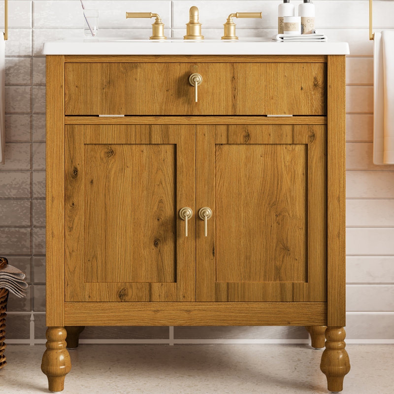 30'' Single Walnut Bathroom Vanity With Resin Top