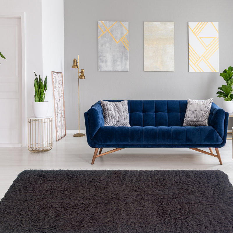 Tapis gris en laine tissé à la main Alamin Flokati, Rectangle 8 pi x 10 pi