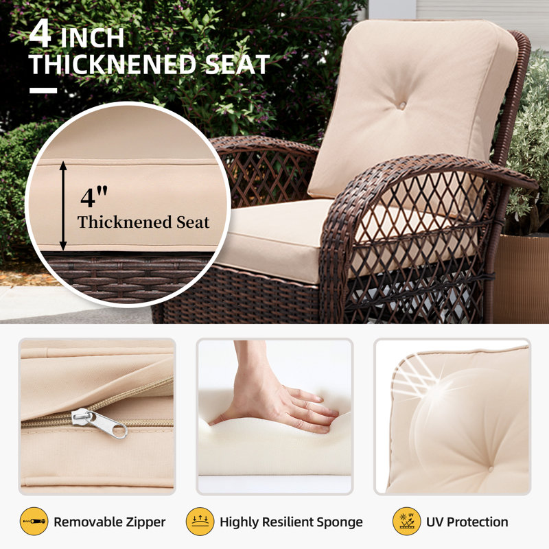  Ensemble de chaises berçantes 3 pièces pour l'extérieur, Beige
