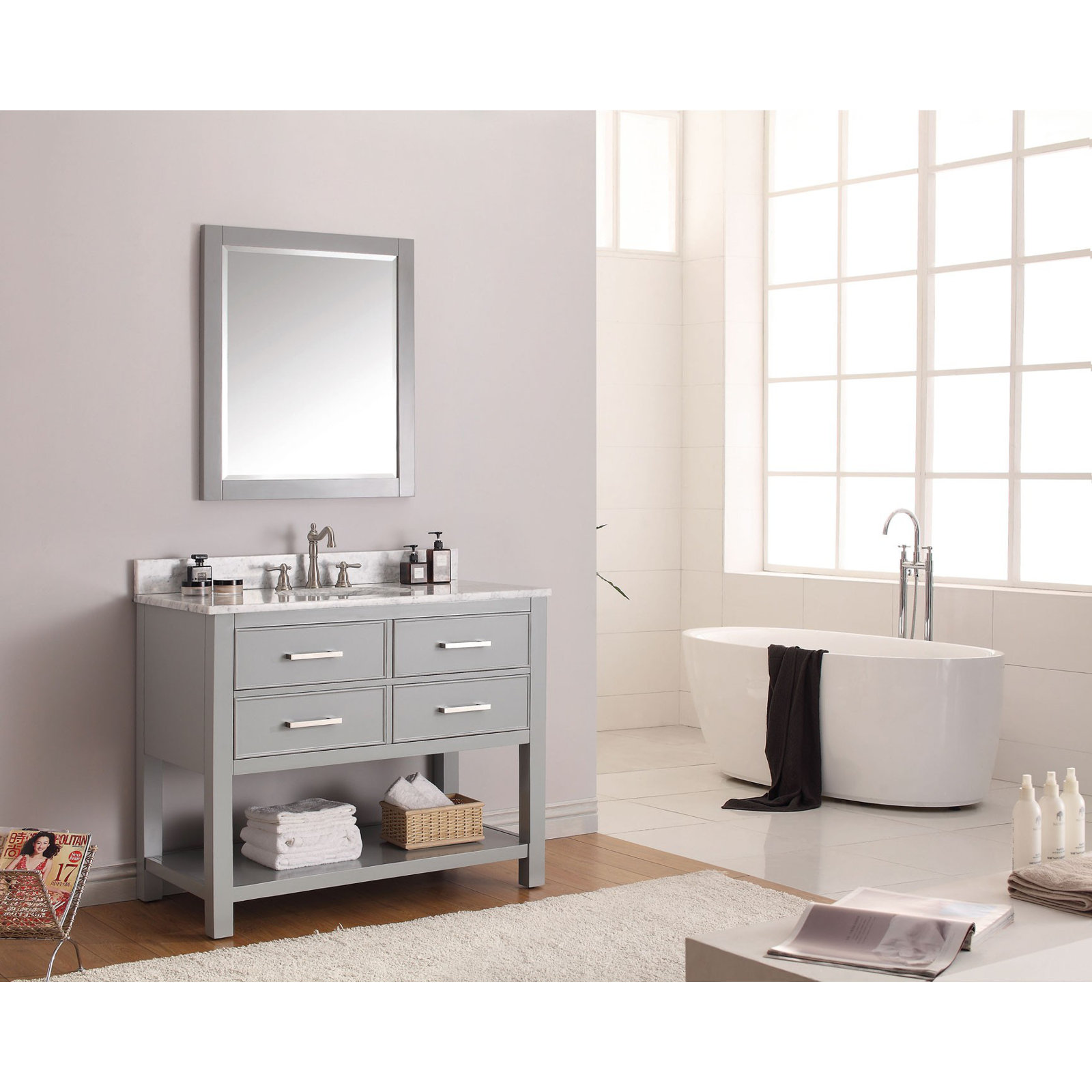 Keira Solid Wood Rectangle Mirror, Gray