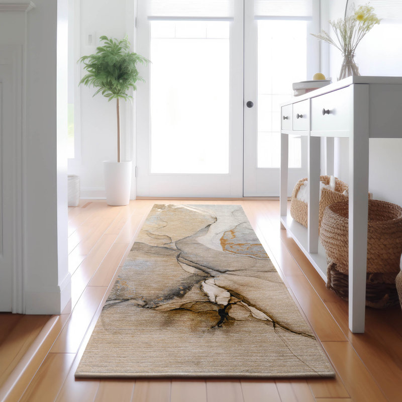 Premium Machine Washable Cerrito AMF506 Beige Rug, Runner 2'3" x 7'6"
