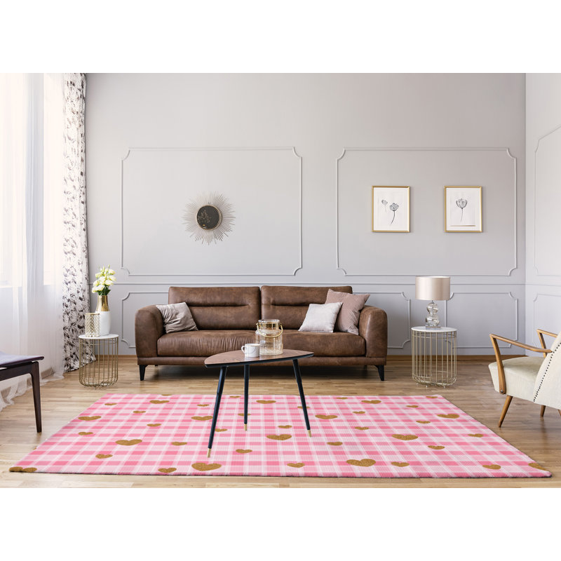 Tapis jaune/rose fait main, Rectangle 8 pi x 10 pi