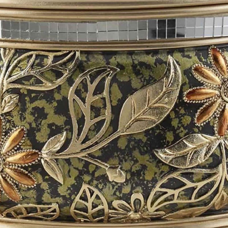 Majestic Gold and Black Floral Jewelry Box with Pedestal