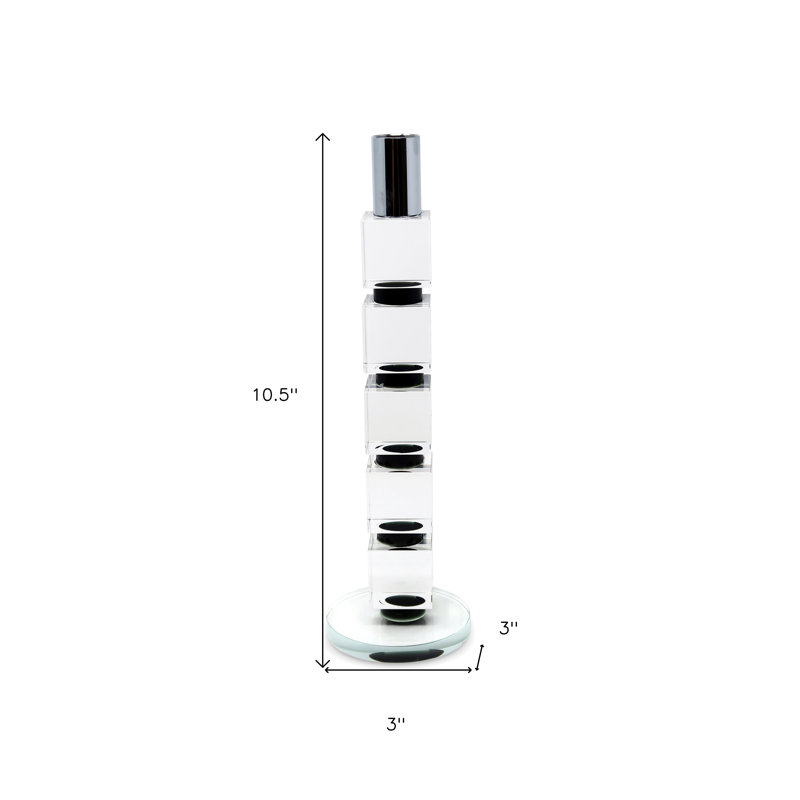 Bougeoir de table 11 "en cristal argenté transparent et noir Geo