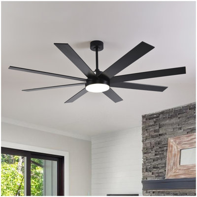 Ventilateur de plafond 72 po avec lumière, télécommande à 6 vitesses, moteur à courant continu réversible, 8 pales modernes avec tiges verticales de 6 po / 12 po / 19,5 po pour la maison ou le commercial noir / noyer