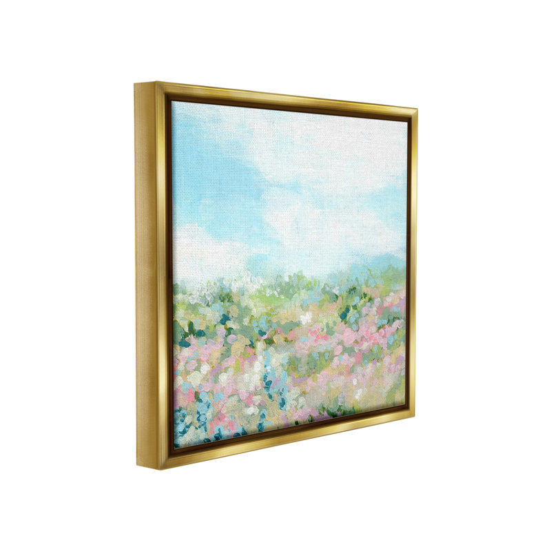 «Pink Speckled Meadow Floater Frame» par June Erica Vess sur, Cadre flottant métallique doré, H 18 po x l 18 po