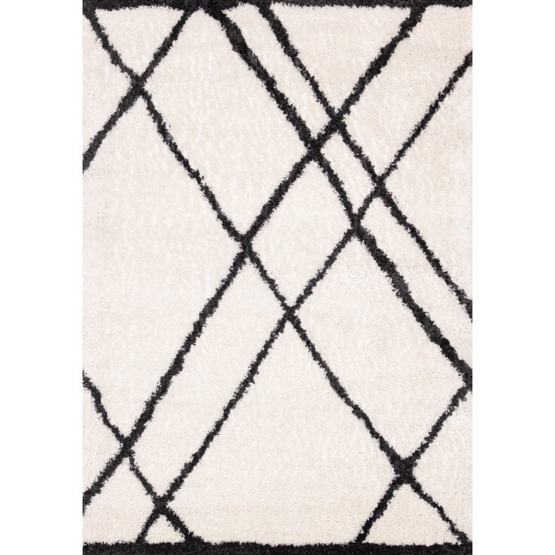 Botelho Cream Charcoal Abstract Trellis Rug, Rectangle 5'3" x 7'7"