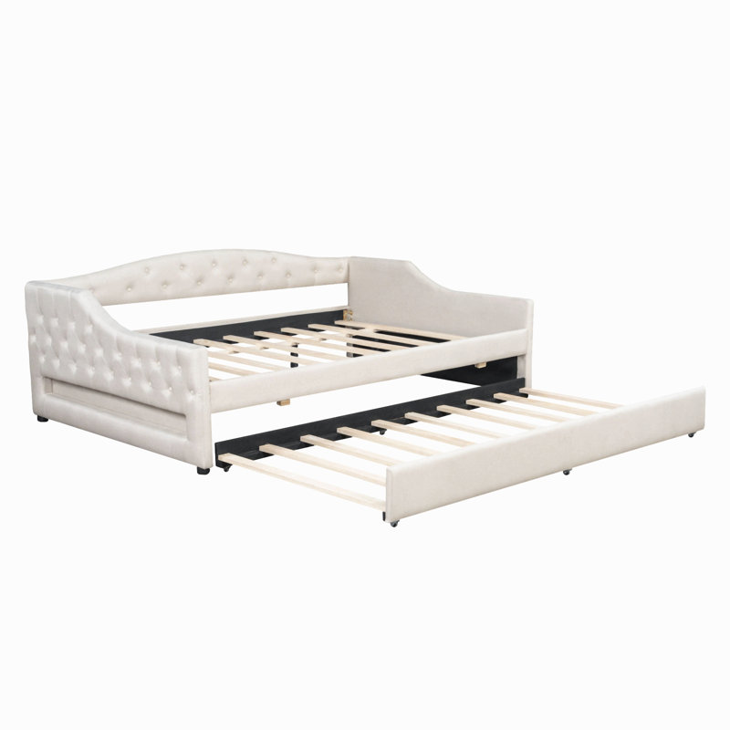 Lit de jour rembourré avec ceinture à DEL et couchette, Beige