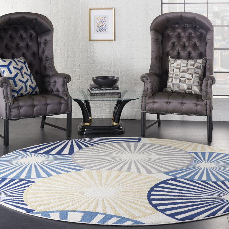 Yoji Geometric Indoor Rug, Round 8'