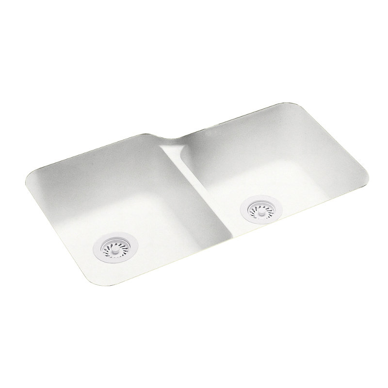 Évier de cuisine à double cuve à surface solide 33 "x 21,25", Blanc Tahiti