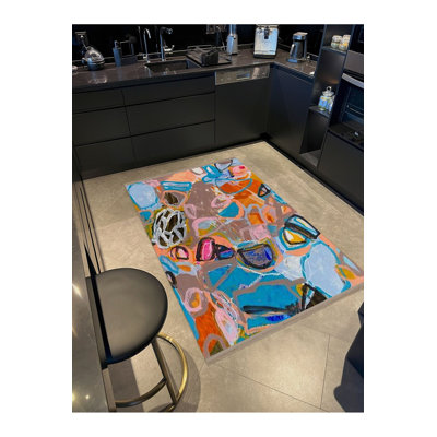 Oil Paint Look Multicolor Abstract Pattern Woven Base Decorative Machine Washable Rug