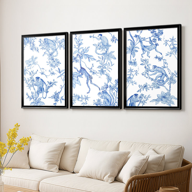 Monkey Land II - Toile tendue avec châssis sur mesure - 3 pièces, Noir, H 21 po x l 30 po