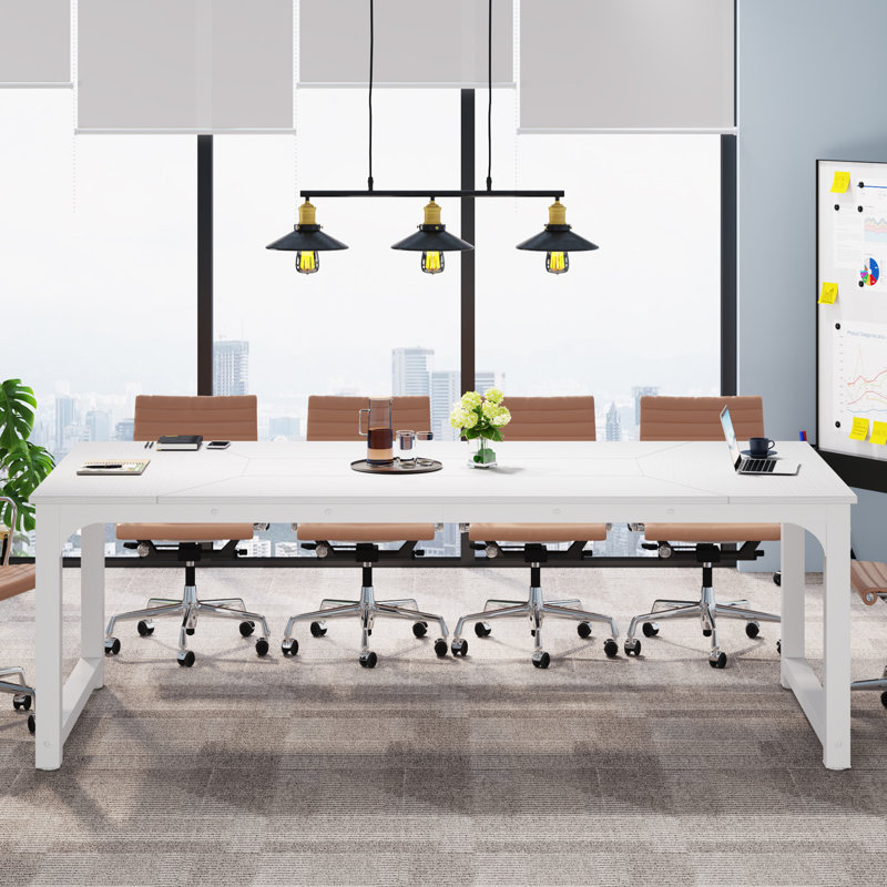 Table de conférence rectangulaire Kostantza, H 30 po x L 78,7 po x l 39,5 po, Blanc, Blanc