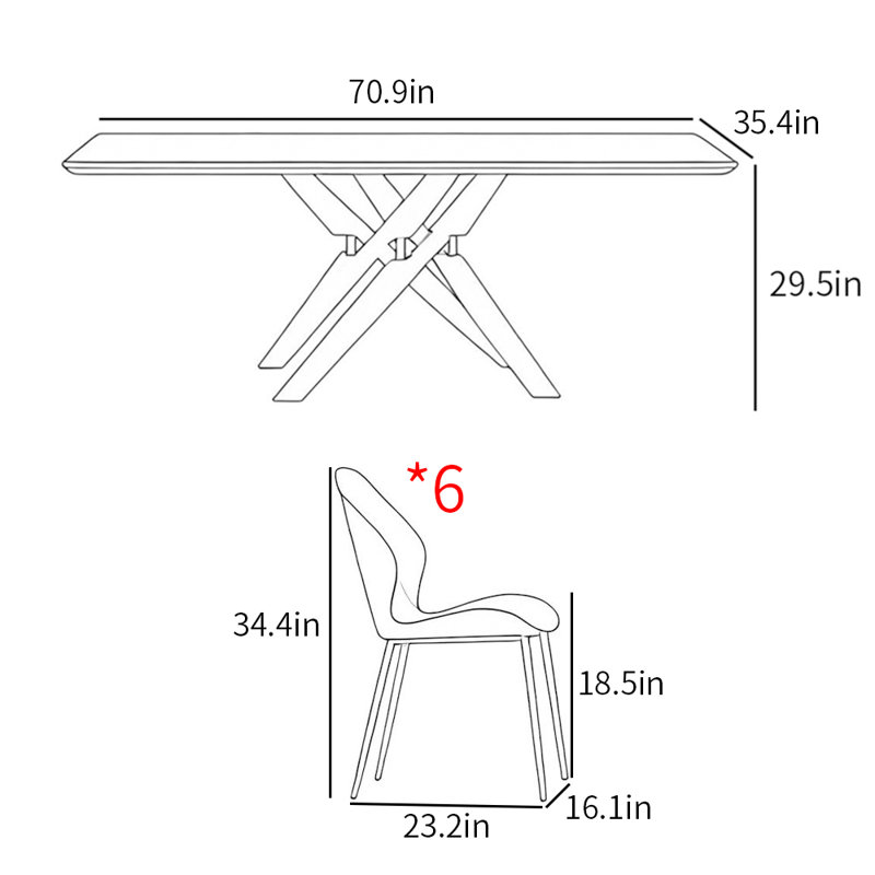 Ensembles de table de salle à manger haut de gamme de style moderne, H 29,5 po x L 70,9 po x l 35,4 po