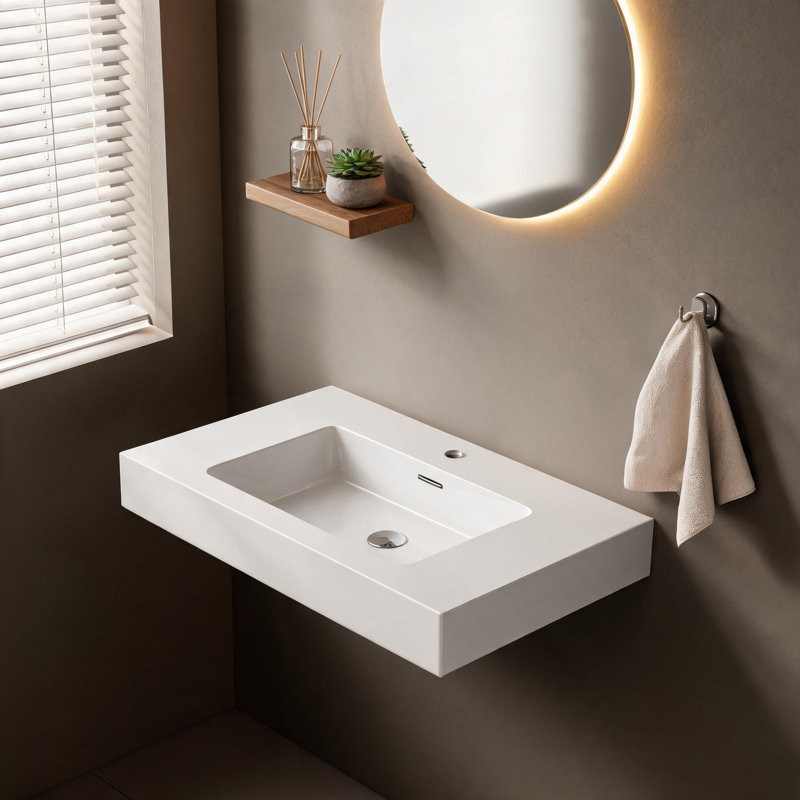 Lavabo de salle de bain intégré en surface solide blanche de 76 cm (30 pouces) avec trop-plein