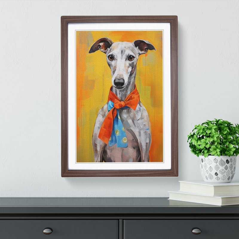Whippet Contemporary No.2 - Framed Print, 46cm H x 34cm W x 2cm D, Walnut 