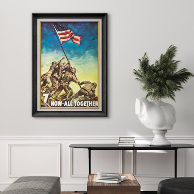 «World War II Raising the Flag», œuvre d'art patriotique rétro, images de l'histoire militaire américaine rétro, impression sur toile encadrée