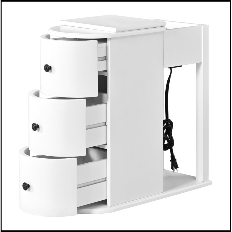 table de bout avec tiroir porte-gobelet dissimulé et 2 tiroirs de rangement, Blanc