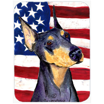 Trinx Patriotic USA American Flag with Doberman Glass Cutting Board