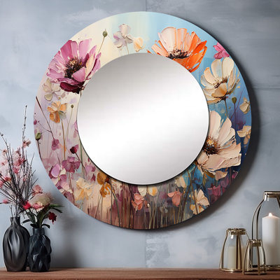 Sharalynn Meadow Impressionistic Blooms - décor de miroir mural unique Meadow, grand miroir rond traditionnel, impression d'art en métal