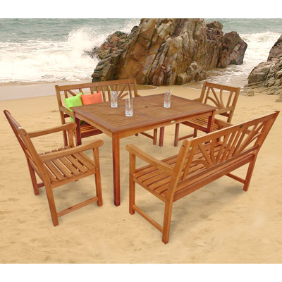 Adish 6 - Person Eucalyptus Rectangular Solid Wood Patio Dining Set