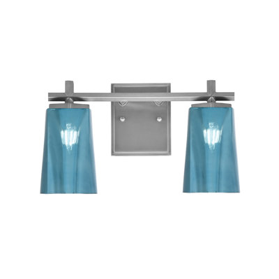 Barre d'éclairage de salle de bain 2 lumières Brookwood au fini graphite avec verre dégradé bleu l 4,5 po x H 6,5 po