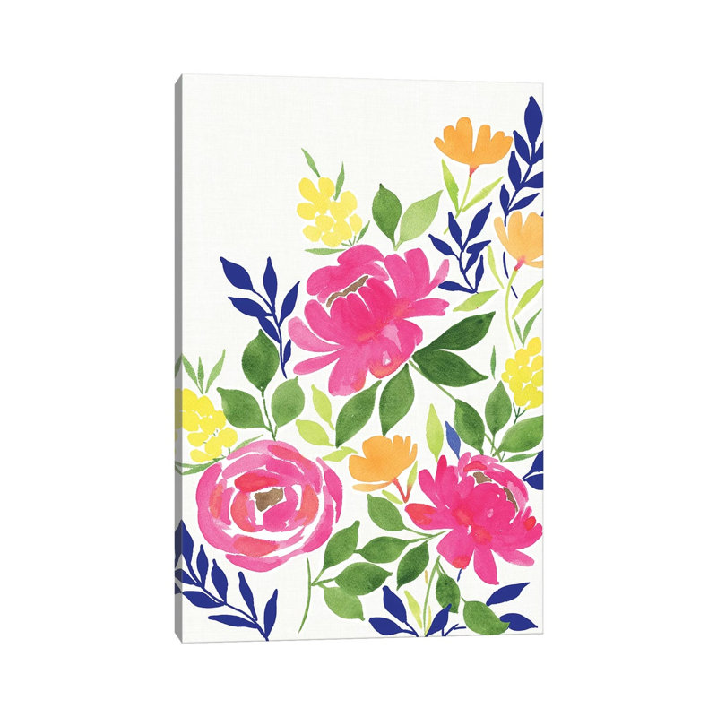 Pink Floral Bouquet by Stephanie Ryan - Painting on Canvas, Wrapped Canvas, 30.48cm H x 20.32cm W x 1.91cm D