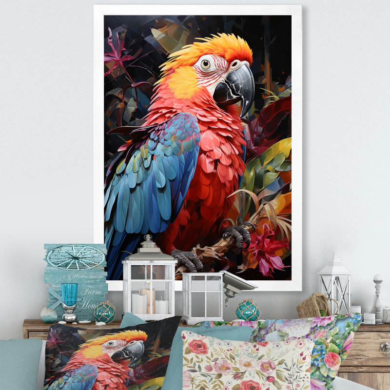 «Parrot Tropical Jungle Euphony II», reproduction sur toile, H 32 po x l 16 po x P 1 po, Cadre photo blanc