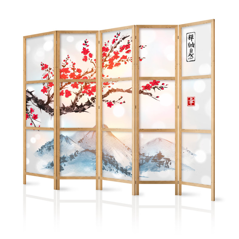 225cm W x 171cm H 5 - Panel Solid Wood Folding Room Divider