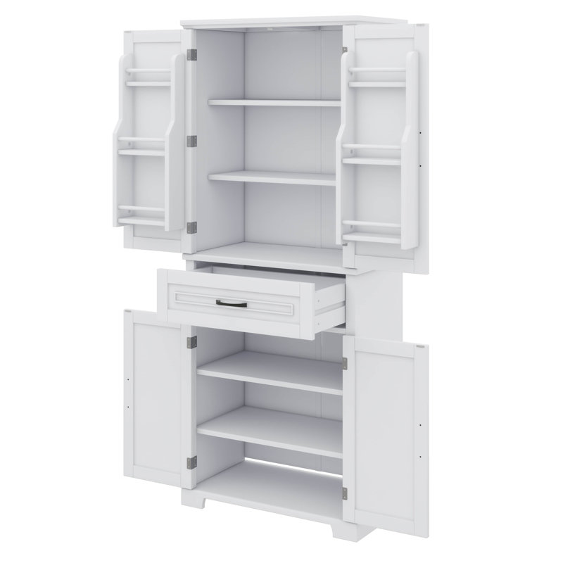 Armoire de rangement de salle de bain avec portes et tiroir, plusieurs espaces de rangement, Blanc
