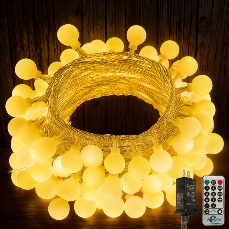 Guirlande de lumières sphériques connectables 43FT 100LED | Guirlande de lumières 8 lumières blanc chaud 8 modes à brancher avec télécommande | Décoration de sapin de Noël suspendu pour la fête à l'intérieur ou à l'extérieur