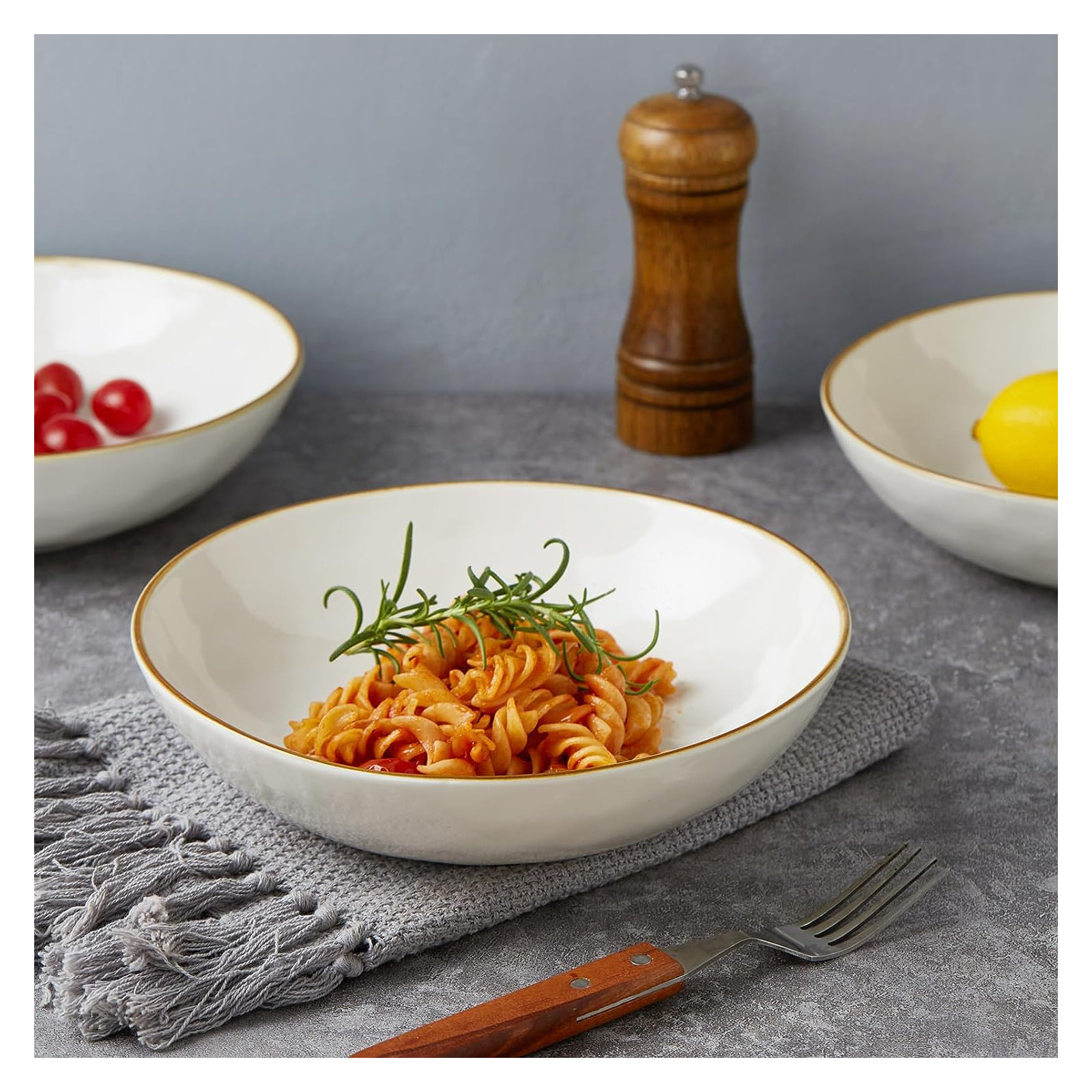 Leny 8.5'' Stoneware Large Pasta Bowl, Vanilla White