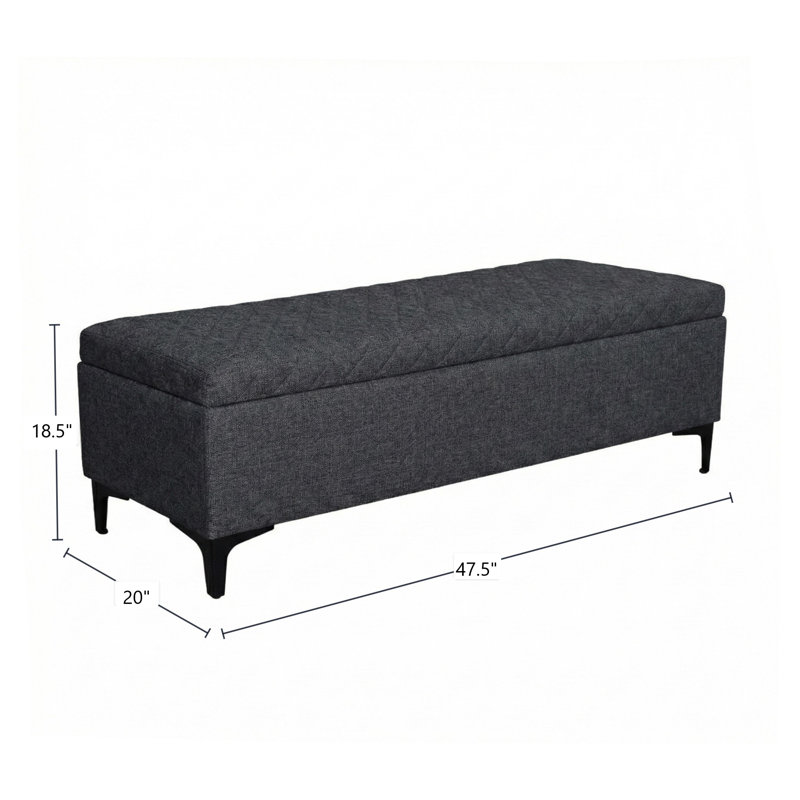 Banc de rangement rembourré Reba, Gris anthracite