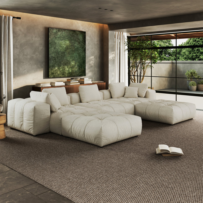  Canapé rembourré de 148 po, canapé 5 places surdimensionné avec 2 repose-pieds et canapé-lit modulaire à assise profonde