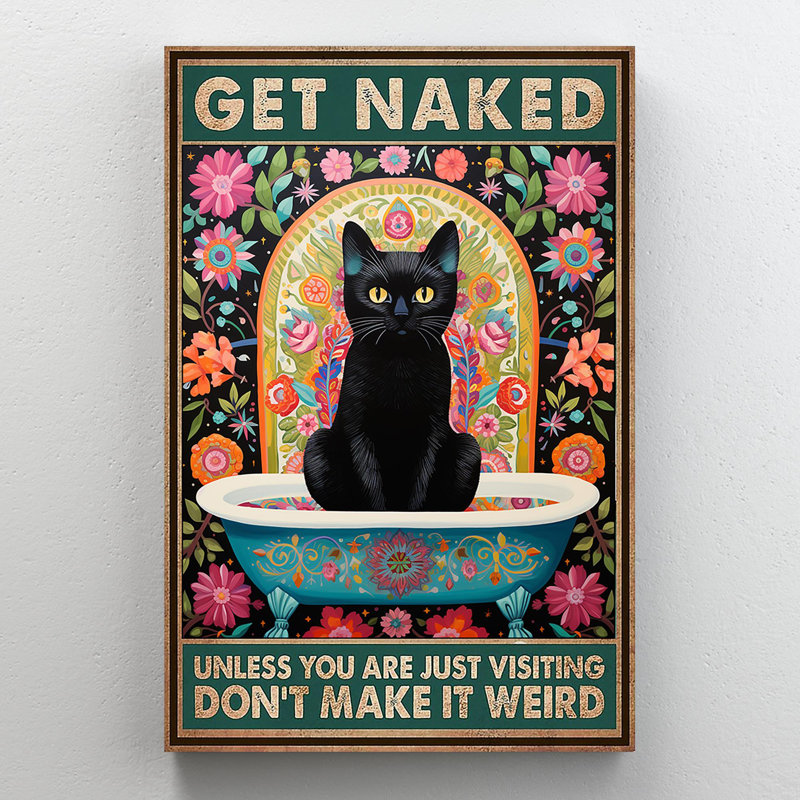 «Black Cat Get Nake», reproduction d'art rectangulaire sur toile tendue 1 à 1 pièce | 0220, H 14 po x l 11 po x P 1,25 po