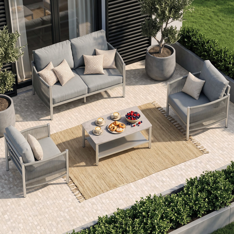Canapé extérieur 2 places en aluminium de 130 cm (51 po) avec coussins de 15 cm (6 po), structure antirouille et revêtement en PEHD tissé à la main