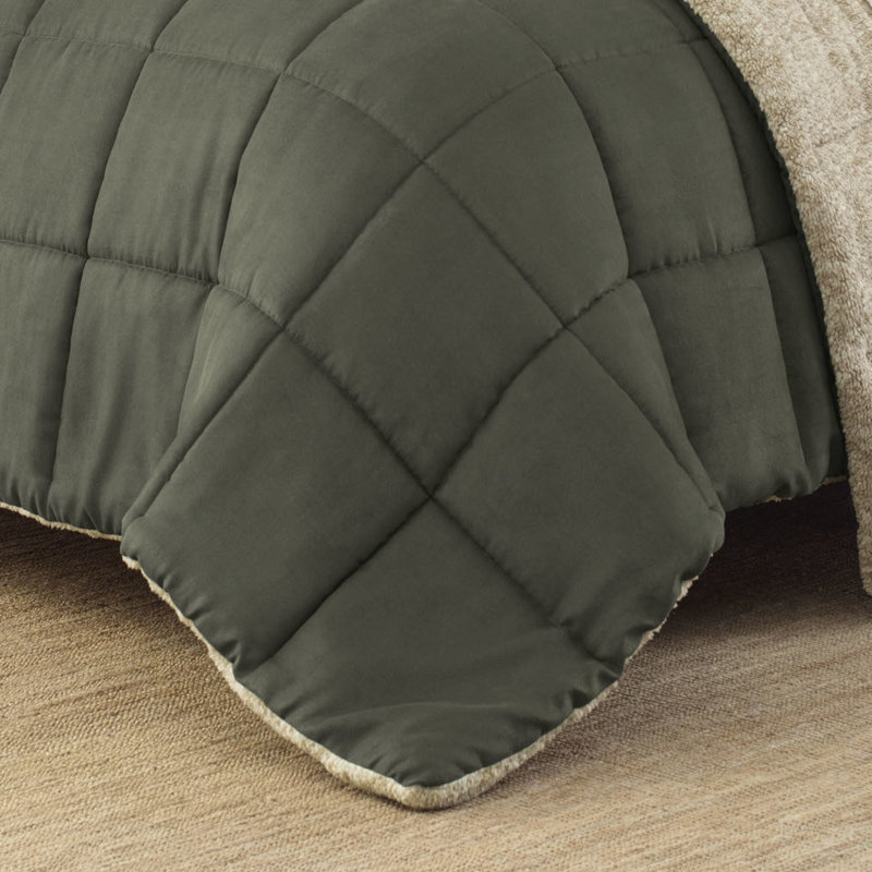 Alpine Eddie Bauer Reversible Microsuede Comforter Set, Green, Twin Comforter + 1 Sham
