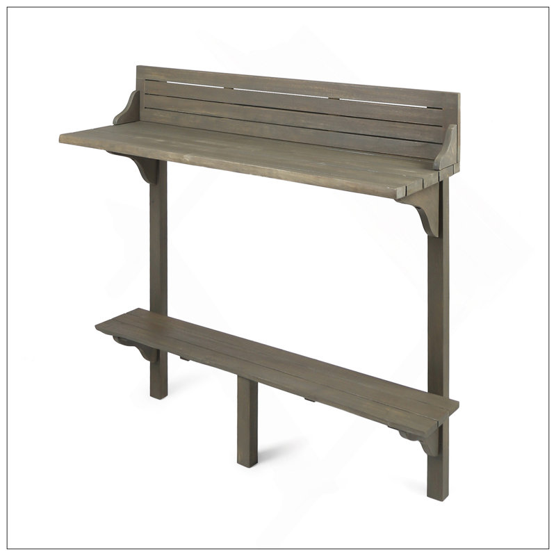 Table de bar d'extérieur en bois d'acacia, finition grise
