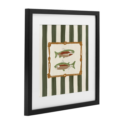 «Gone Fishing Green Stripes», reproduction encadrée sous verre, conception de Veronica Lara