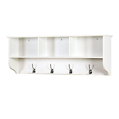 White Entryway Wall Mounted Coat Rack With 4 Dual Hooks Living Room Wooden Storage Shelf -  Ebern Designs, F6517628E7854AF682A53F6AC0264589