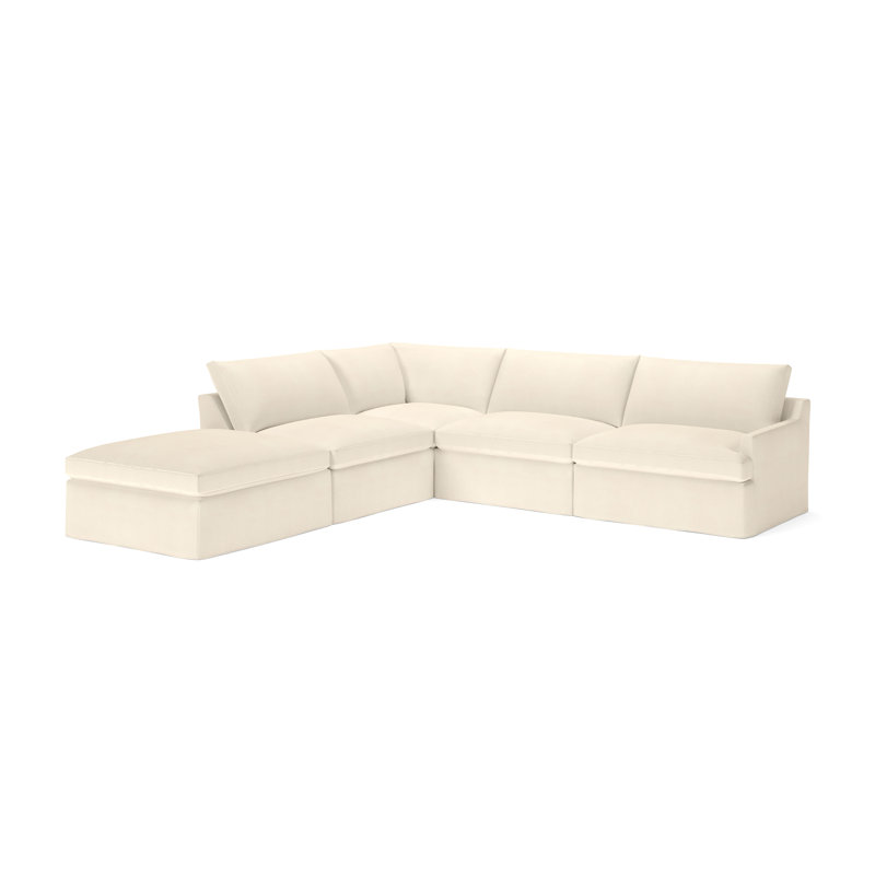 Canapé modulaire 5 pièces Wrenley, Bayou en toile lavable naturelle, Orienté à gauche (vu de face)