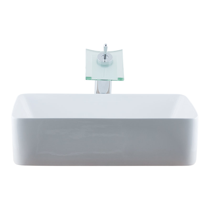 Lavabo de salle de bain rectangulaire rectangulaire en céramique avec robinet
