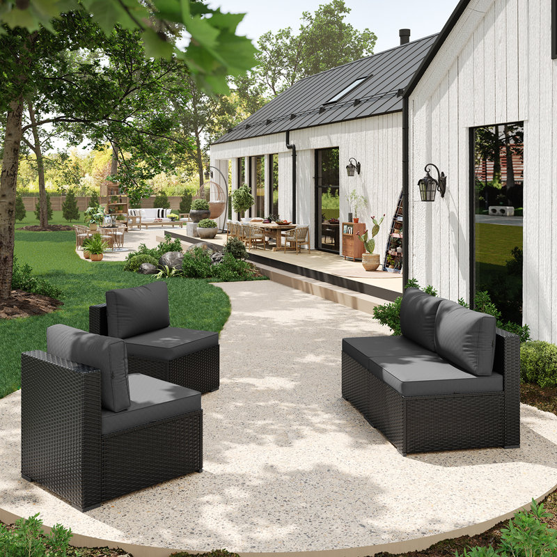Patio Safo pour 4 personnes avec coussins, Gris, Noir