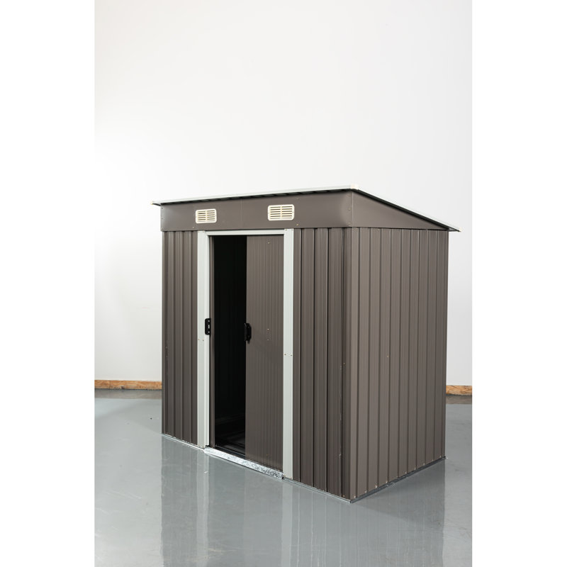 Remise de rangement en métal pour l'extérieur 6 pi x 4 pi - Fabrication en fer galvanisé, panneaux en acier à porte coulissante, ventilé