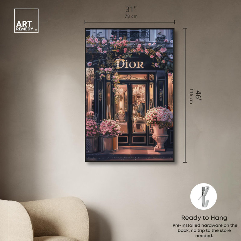 Elegant Night Storefront II Canvas Fashion and Glam by Art Remedy, Black, Framed Print without Mat, 46" H x 31" W