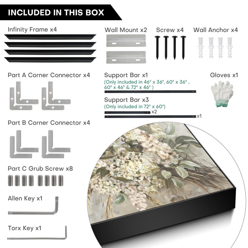 Très grand art mural imprimé sur toile - Élégant bouquet de fleurs blanches fantaisistes, décorations d'art pour le salon ou la chambre à coucher - «Assemblage requis du cadre (cadre non fini)»