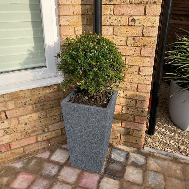 Textured Concrete Effect Tall Garden Plant Pot, Tall Planter with Drainage Holes, Grey Tall Tapered Planter