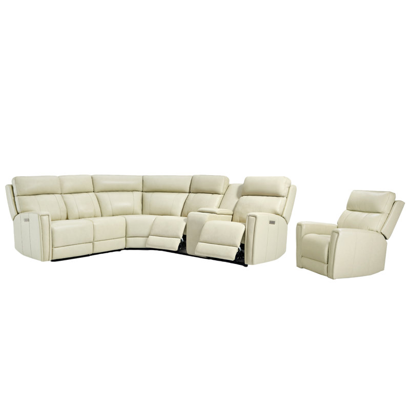 Canapé modulaire inclinable électrique Avani, Cuir véritable crème, 3 sièges inclinables