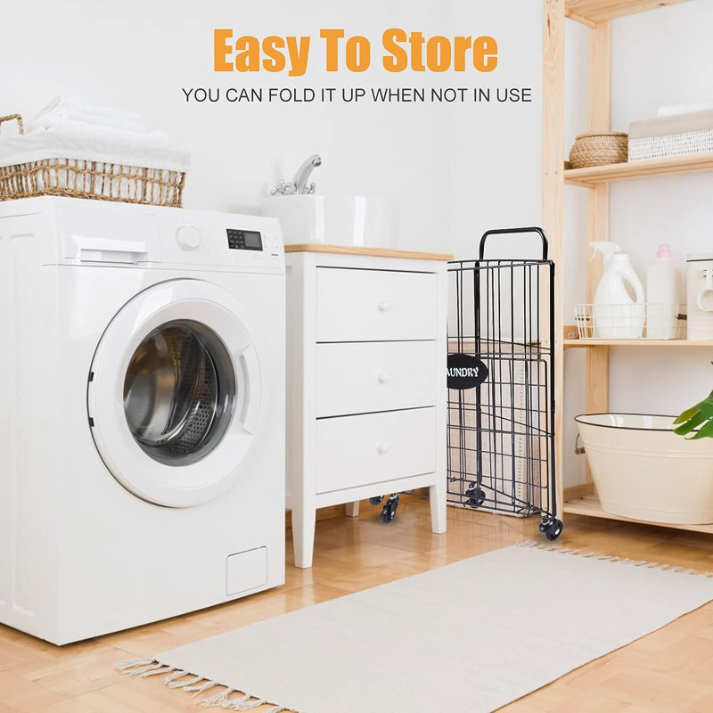 Metal Rolling Laundry Hamper with Handles